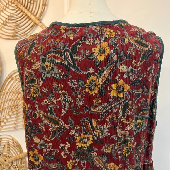 Vintage ERIKA Classics 100% Cotton Floral Corduroy Pinafore Dress Cottage Boho L - Picture 10 of 10